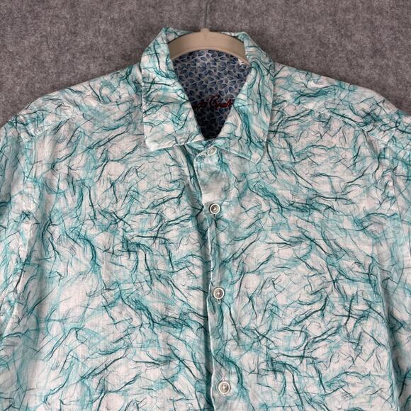 Robert Graham Linen Blend Shirt Mens XL Blue Flip Cuff Abstract Vibrant SS - Picture 2 of 16